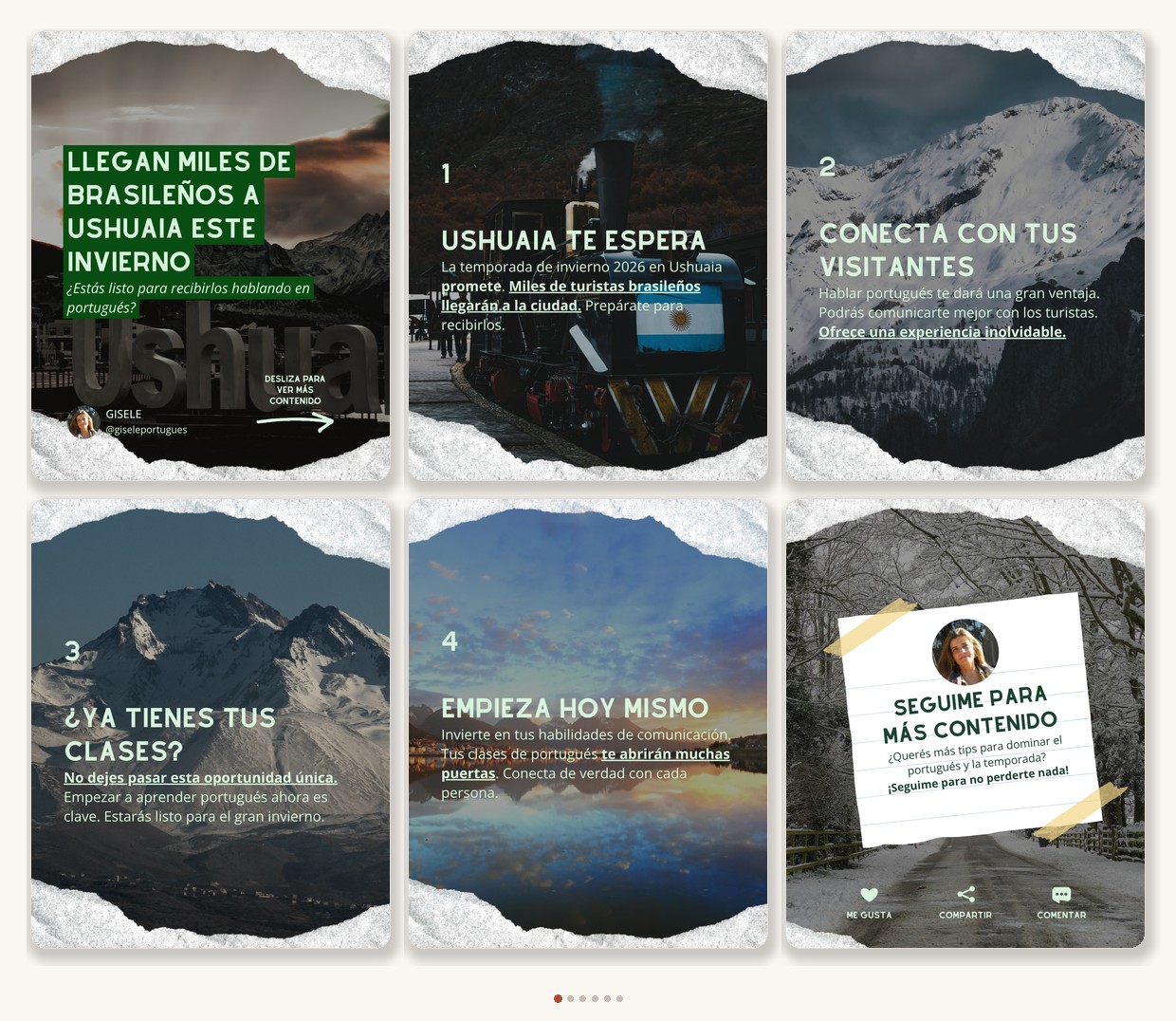 Collage del carrusel Llegan miles de brasileños a Ushuaia · Gisele Portugués