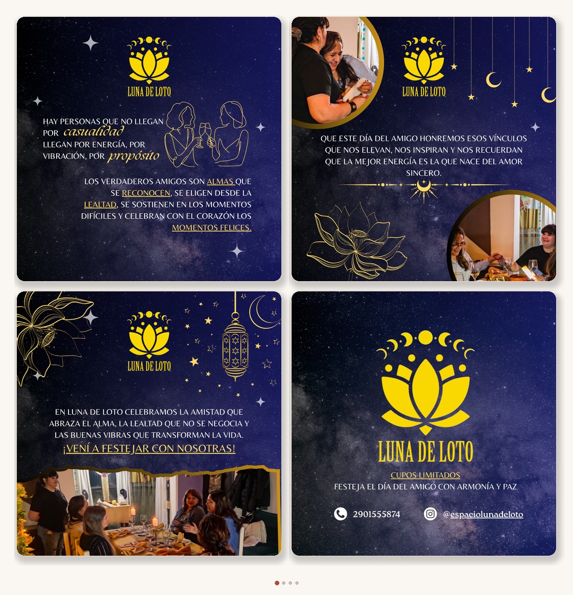 Collage del carrusel Día del Amigo · Luna de Loto (4 slides)